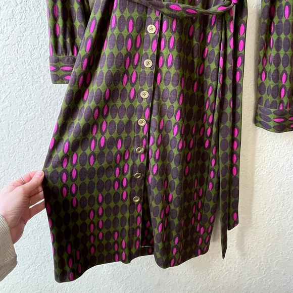 Boden button up shirt dress 70s long sleeve belted indie printed teacher career - Picture 8 of 12